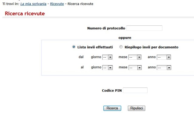 Ricerca per recuperare la notifica