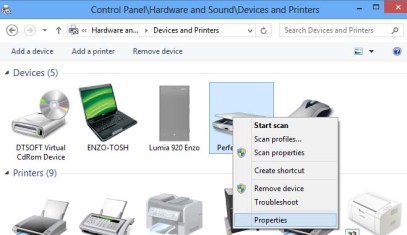 Select Properties from the Perfection 1200 device (imaging devices)