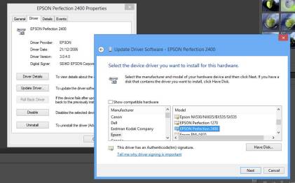 Uncheck "Show compatible hw" and select "Epson Perfection 2400"