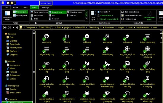 Folder containing icons for WP8 (Hight Contrast theme)