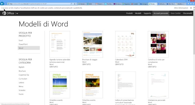 Molteplici template disponibili in Word Online