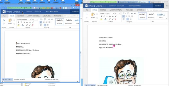 Modifica in realtime del testo da parte dell'utente 1 (browser a sinistra)