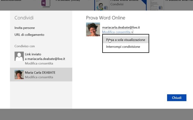Modifica dei privilegi di condivisione del file