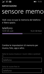 Impostazioni -> Sensore Memoria