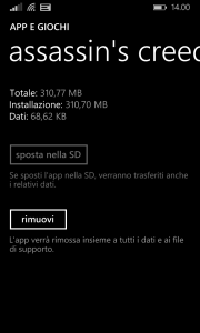 possibilità di spostare l'app nella SD