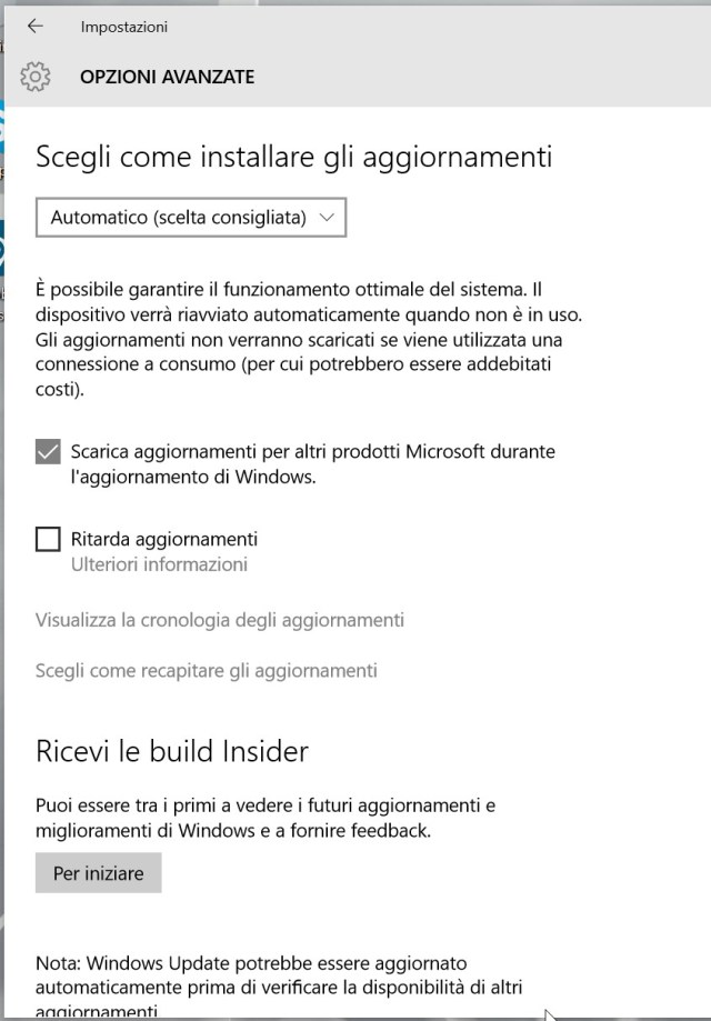 Build Insider section in the Advanced Options of Settings/Windows Update