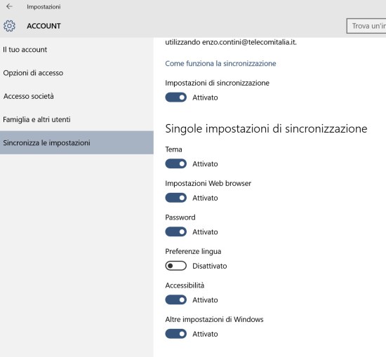 Setting to OFF the synch of the Language preferences