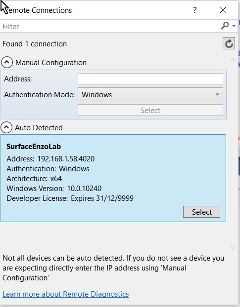 Select the proper remote auto detected device