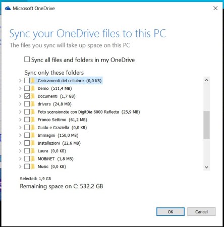 OneDrive - Folders to sync