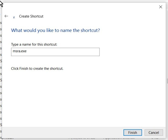 Create a shortcut for msra.exe (2)