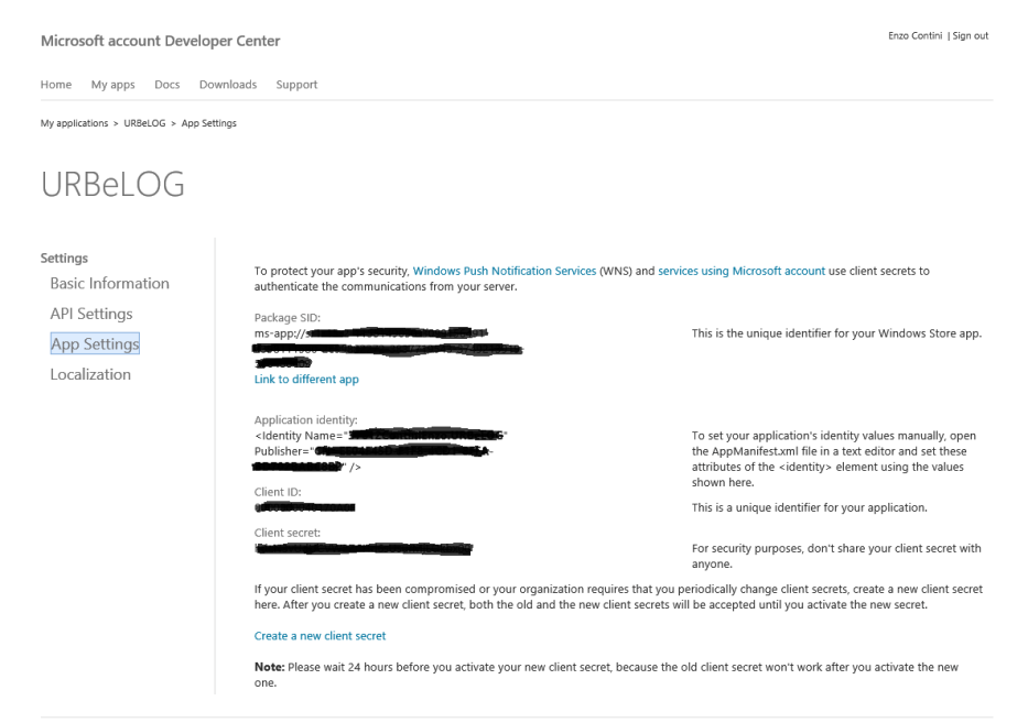 <em>Client ID</em> and<em> Client secret</em> of the app