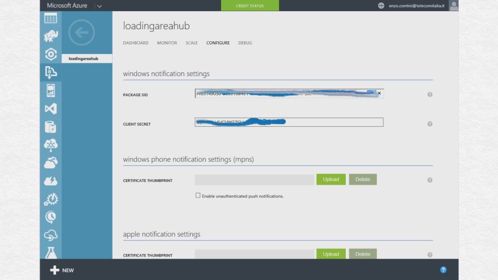 Notification Hub configuration - client info