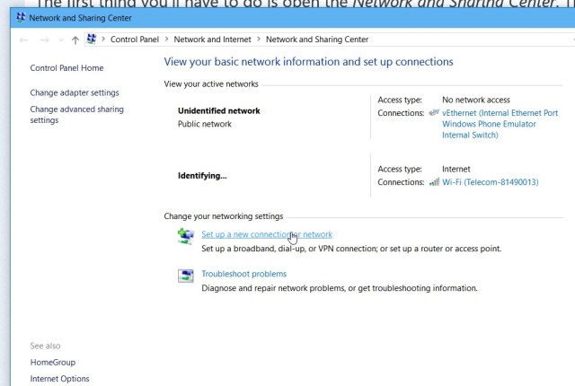 Set up a new connection or network (1)