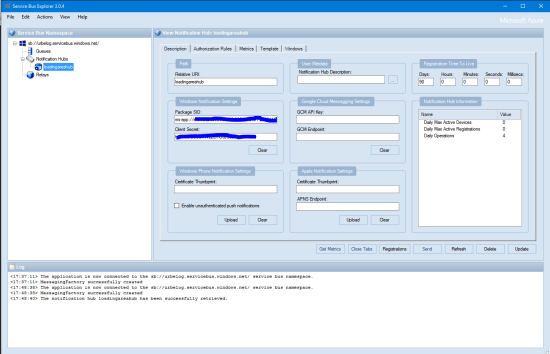 5) ServiceBusExplorer - View Notification Hub info