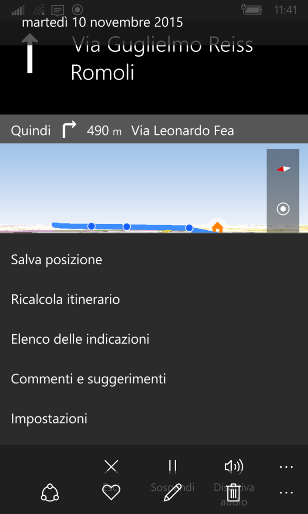 Maps: menu options during navigation - Settings (Impostazioni)