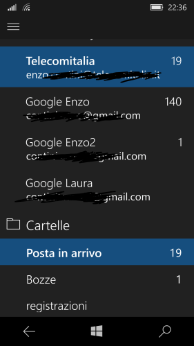 Selected email and folders defined there
