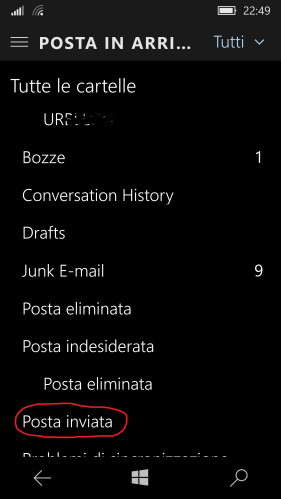 Finally the Sent items folder for my TELECOMITALIA email account!!
