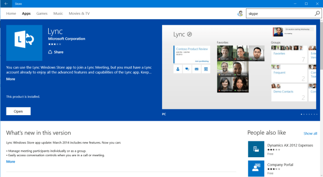 App Lync nello Store di Windows (PC)