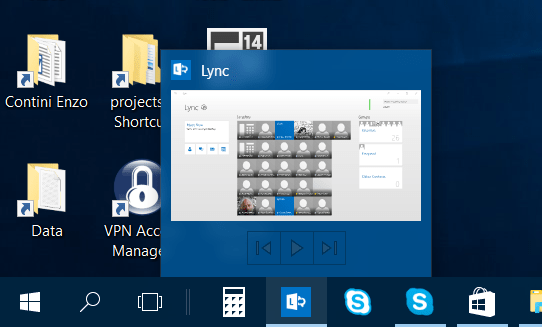 Pin dell'app Lync nella taskbar