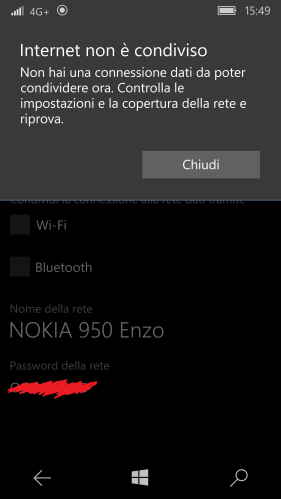 Error trying to set the hotspot mobile having the Telecomitalia employee APN