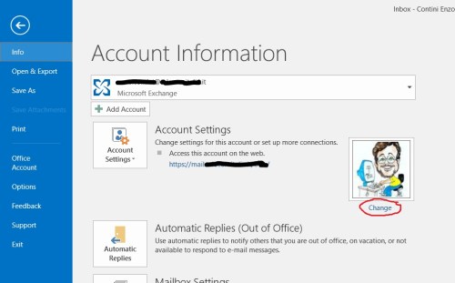 File -> Account Information - Change photo