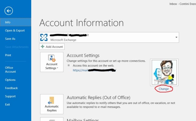 File -> Account Information - Change photo