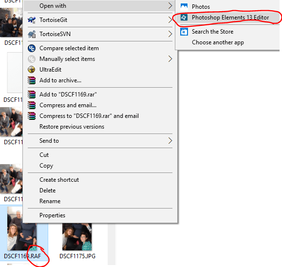 Con i file raw l'Open with presenta solo l'applicazione desktop (seppure il file raw possa essere aperto con il drag&drop o con il file-> open
