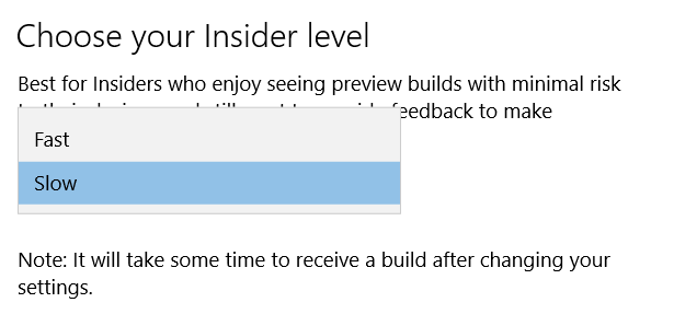 Una volta che uno ha scelto di essere Insider Fast o Slow di nuovi rami, non è più consentito di scegliere il ramo Release Preview distribuisce solo update minori del ramo stabile 