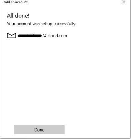 The creation of the iCloud email account succeded