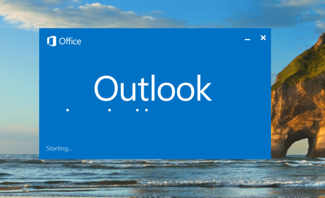 Outlook remains stuck with the starting blu rectangle