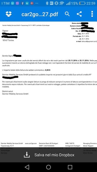 Fattura del noleggio