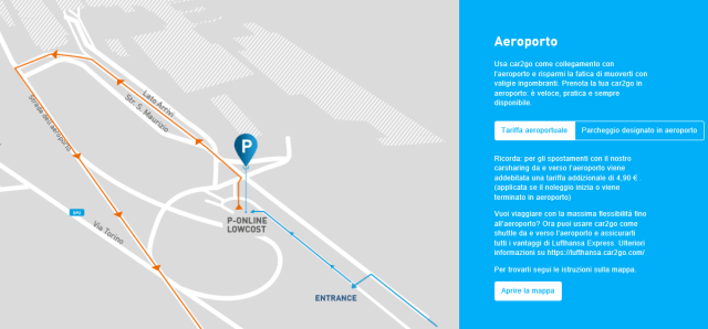 Parcheggio Car2Go all'aeroporto di Caselle
