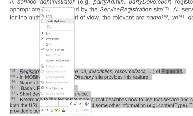 Cross-reference update in the footnote text (1): no Update Field item available