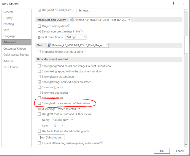 “Show document content” section of File -> Options -> Advanced
