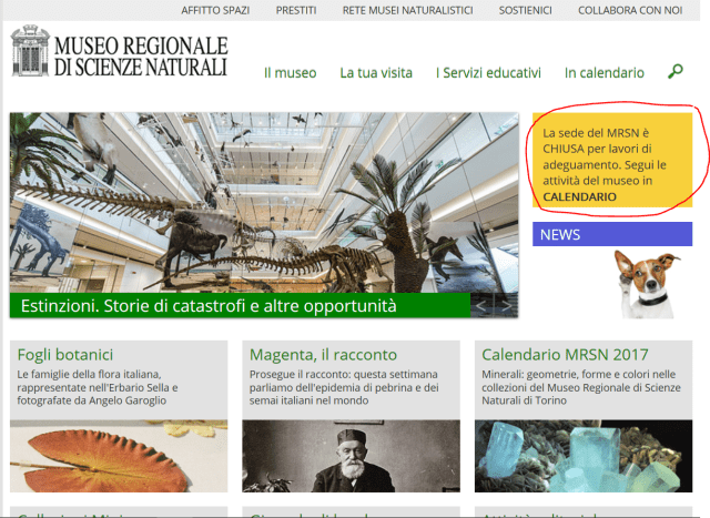 Sito de MRSN: la sede è chiusa per lavori di adeguamento