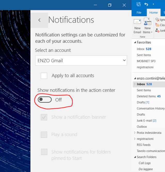 Switch off notifications from the options page of a specific app (e.g. <em>Mail</em> app)