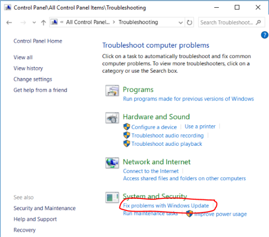 Windows Update troubleshoot