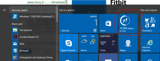 Live tile dell'app Fitbit