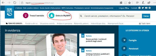 Login nel portale dell'INPS