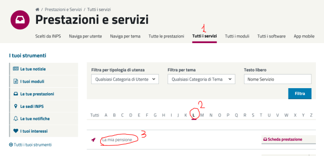 Ricercare "La mia pensione"