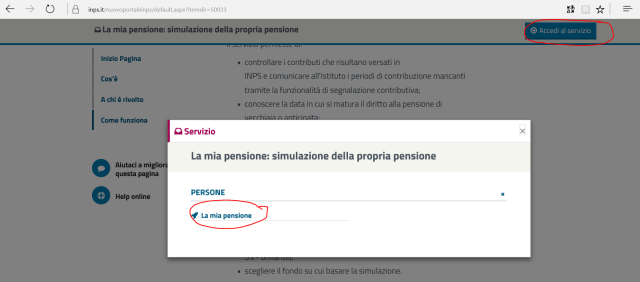 Accedere al servizio "La mia pensione" (1)