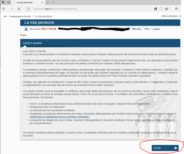 Accedere al servizio "La mia pensione" (2)