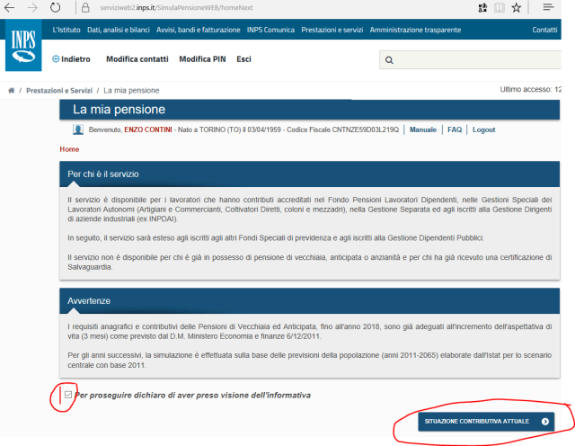 Situazione contributiva attuale