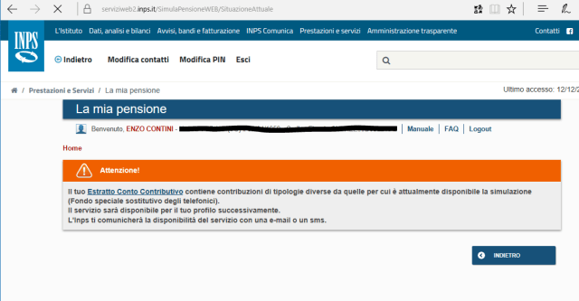 Link relativo all'estratto conto contributivo