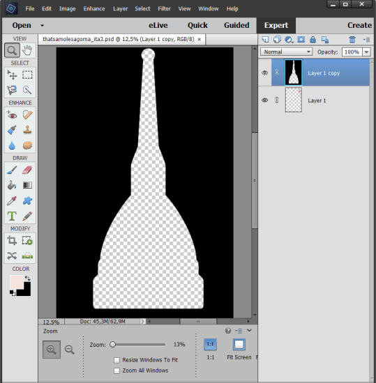 File <em>Photoshop</em> con la maschera della Mole