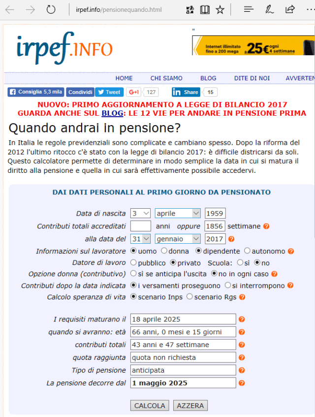 Calcolo della data della pensione