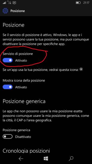 Servizio GPS di posizione attivo