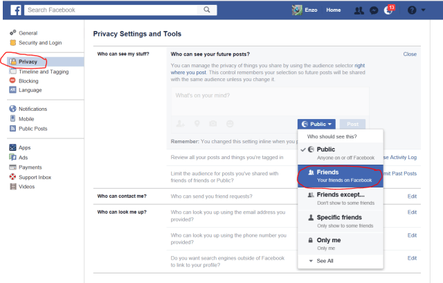 How to change your own privacy settings (2): default setting for next posts