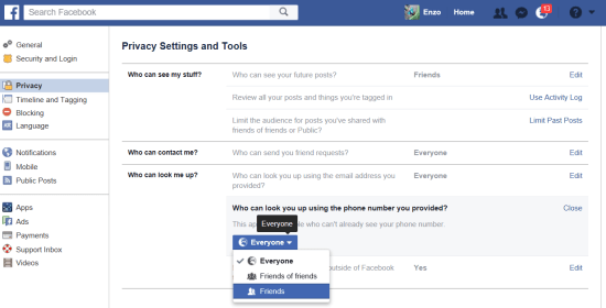 How to change your own privacy settings (5): phone number visibility