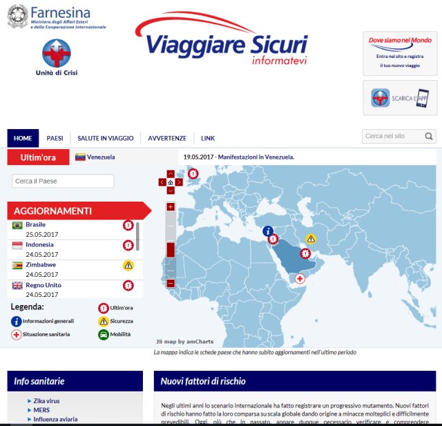Segnalazione eventi in tempo reale - http://www.viaggiaresicuri.mae.aci.it/home.html